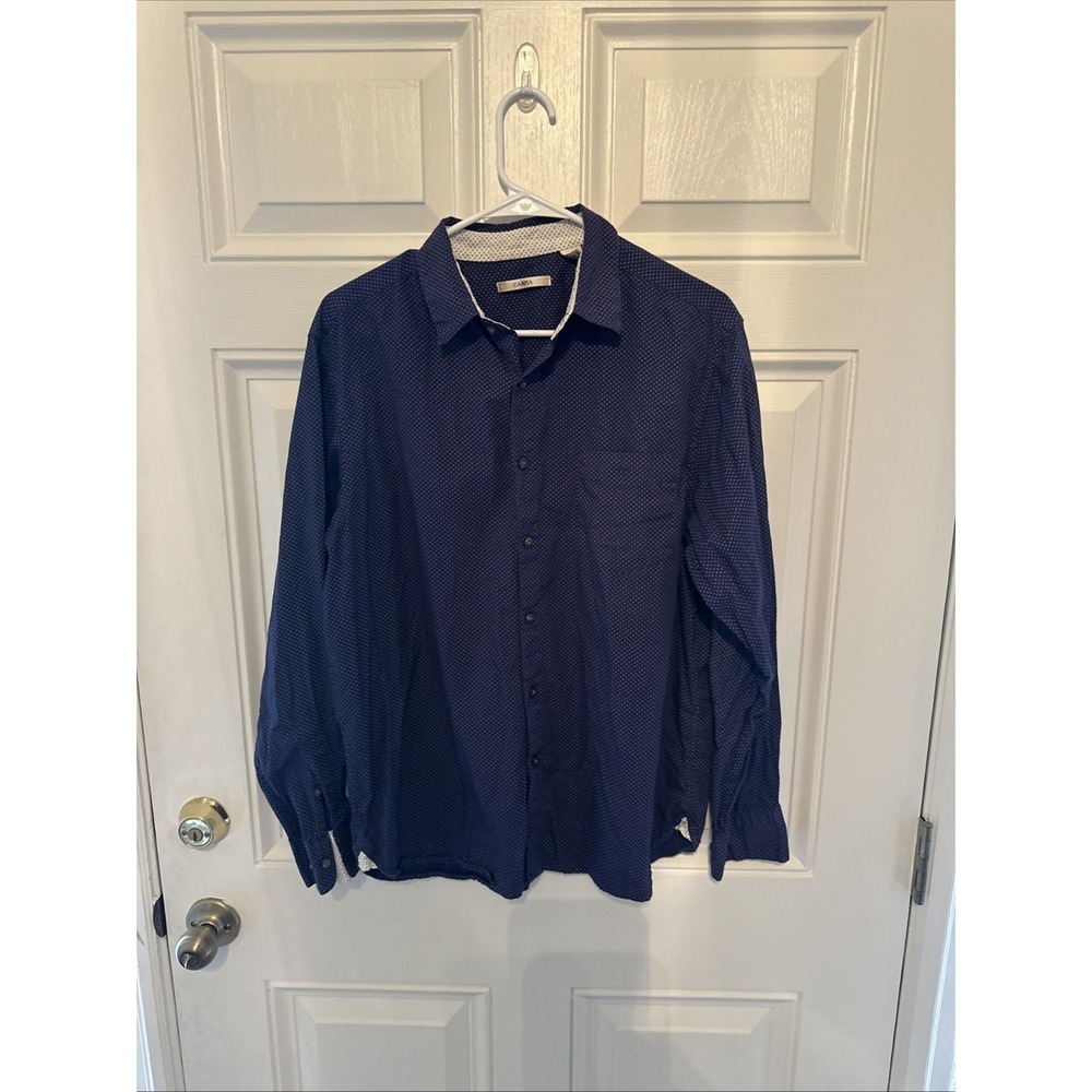 Campia Moda Shirt Mens Dress Large Blue Geometric Long Sleeve Button Up Cotton